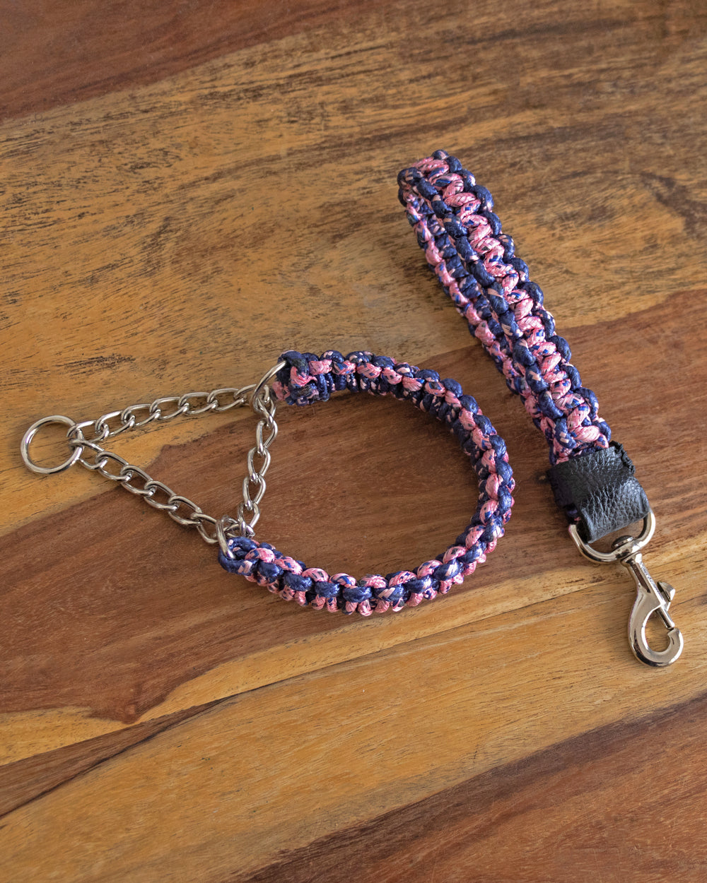 Macrame Short Leash | Pink & Blue