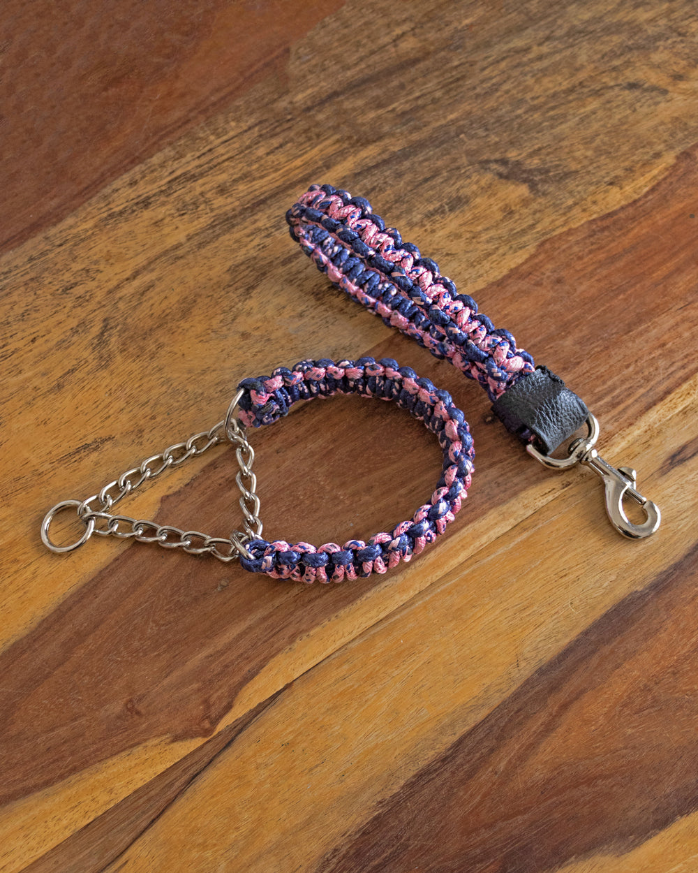 Macrame Short Leash | Pink & Blue