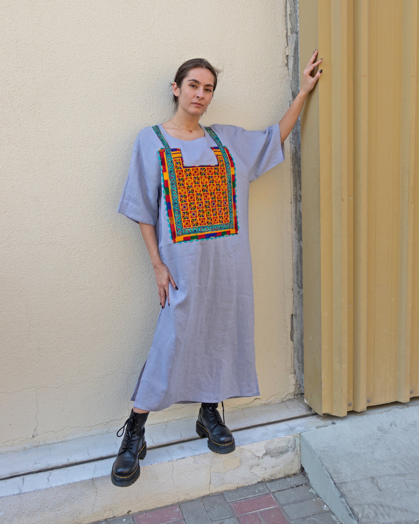 Gulchini | Embroidered Linen Shift Dress