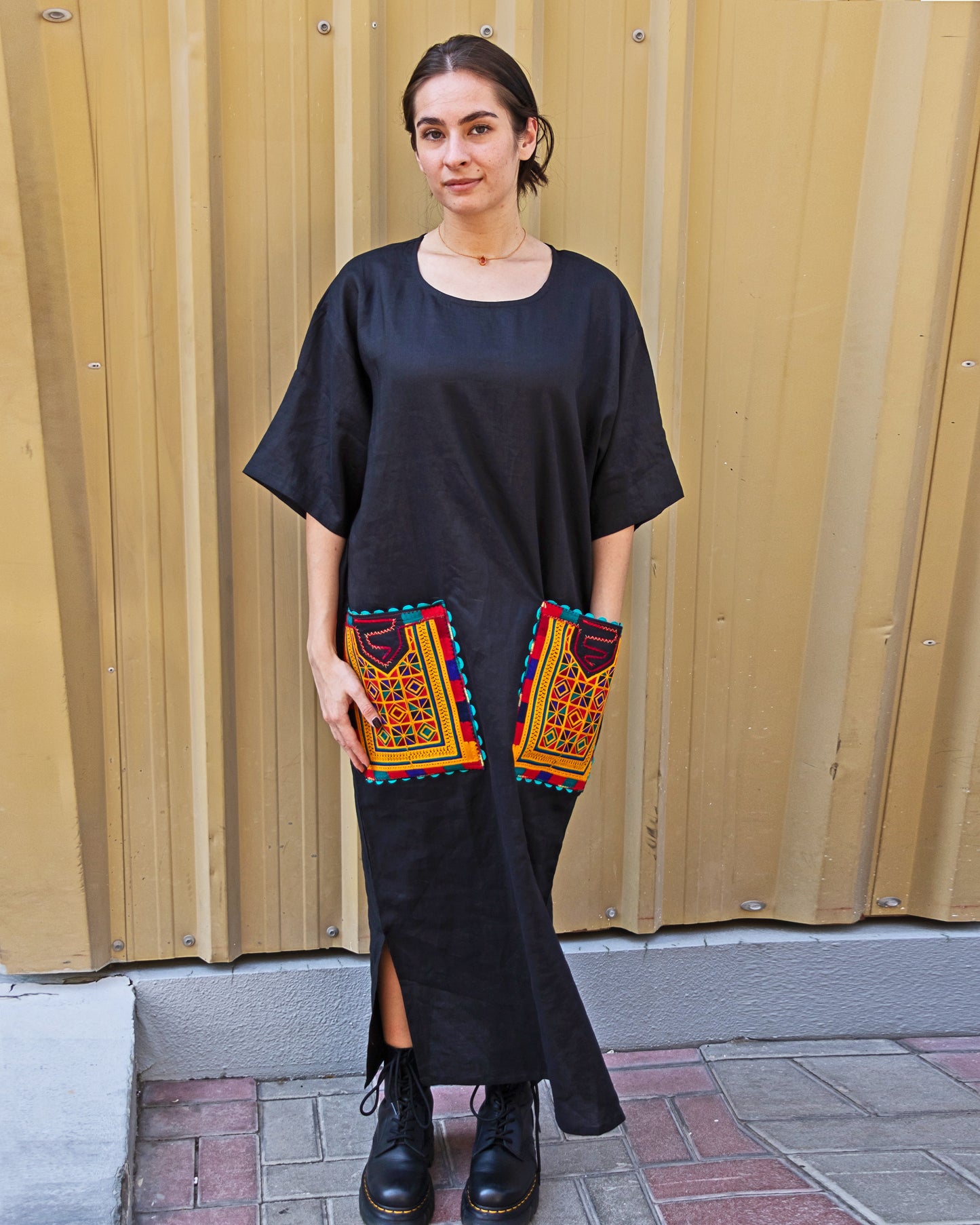 Gul-e-lala | Embroidered Linen Shift Dress