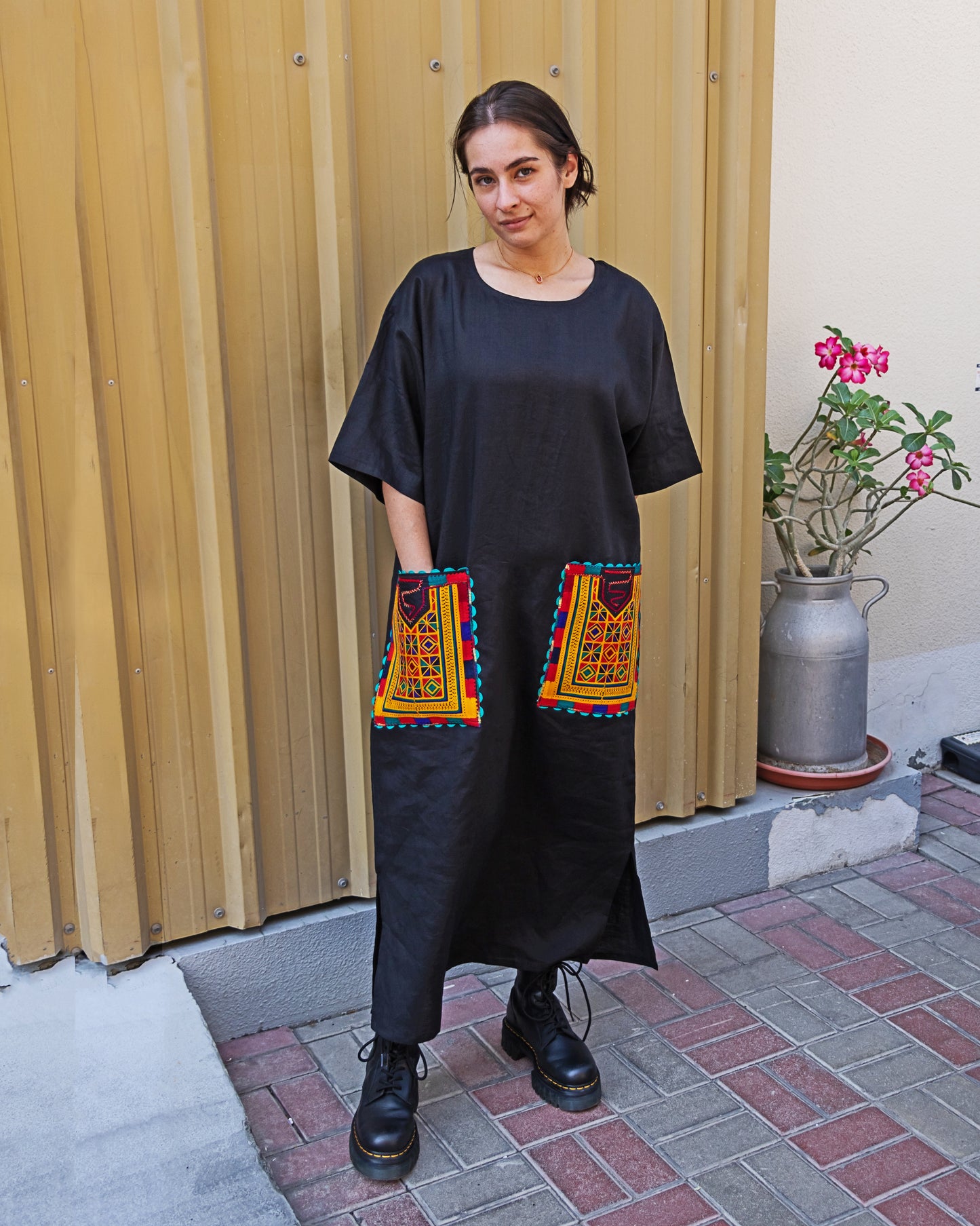 Gul-e-lala | Embroidered Linen Shift Dress