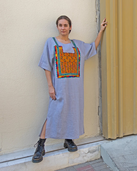 Gulchini | Embroidered Linen Shift Dress