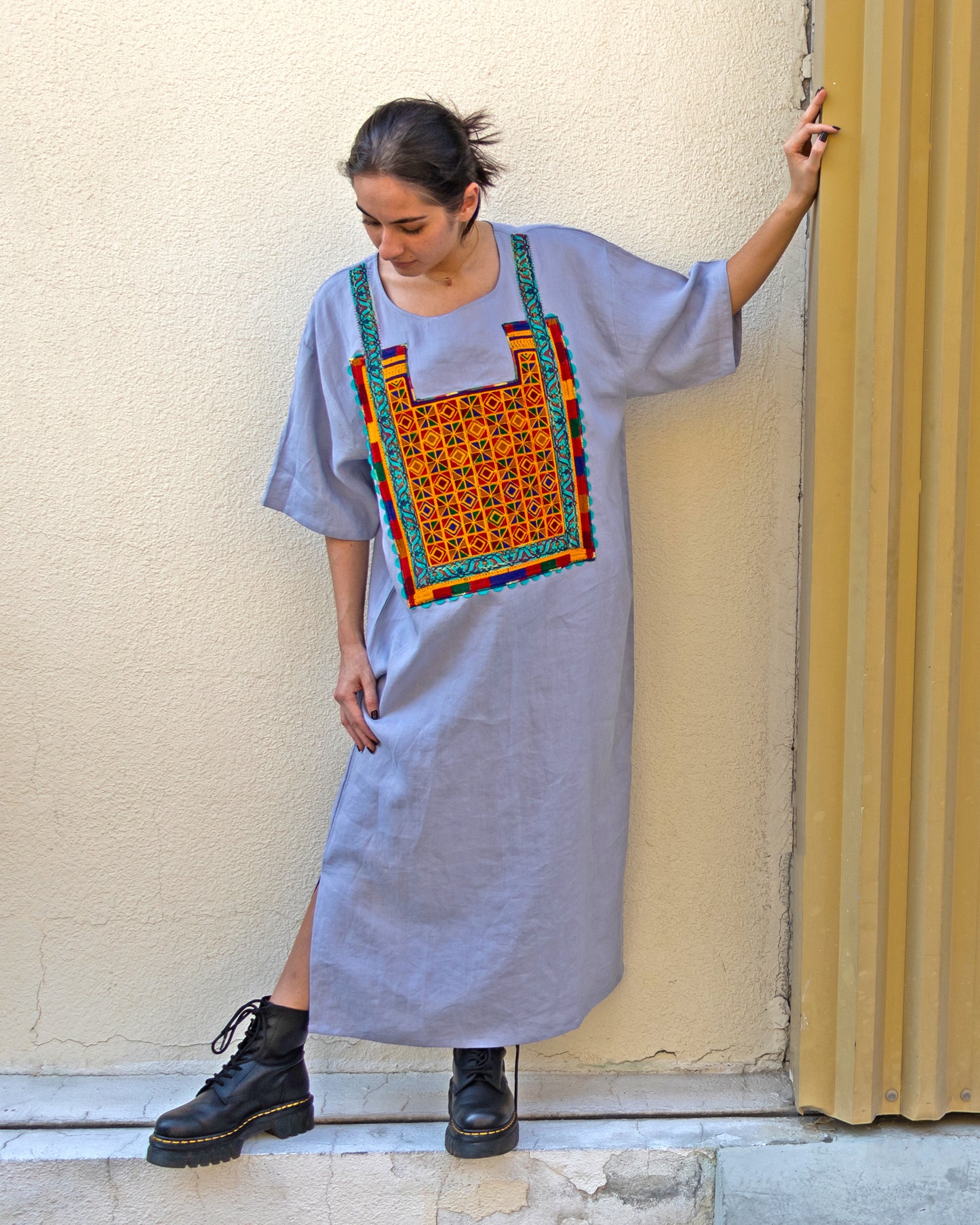 Gulchini | Embroidered Linen Shift Dress