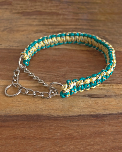 Macrame Martingale Collar | Emerald & Gold