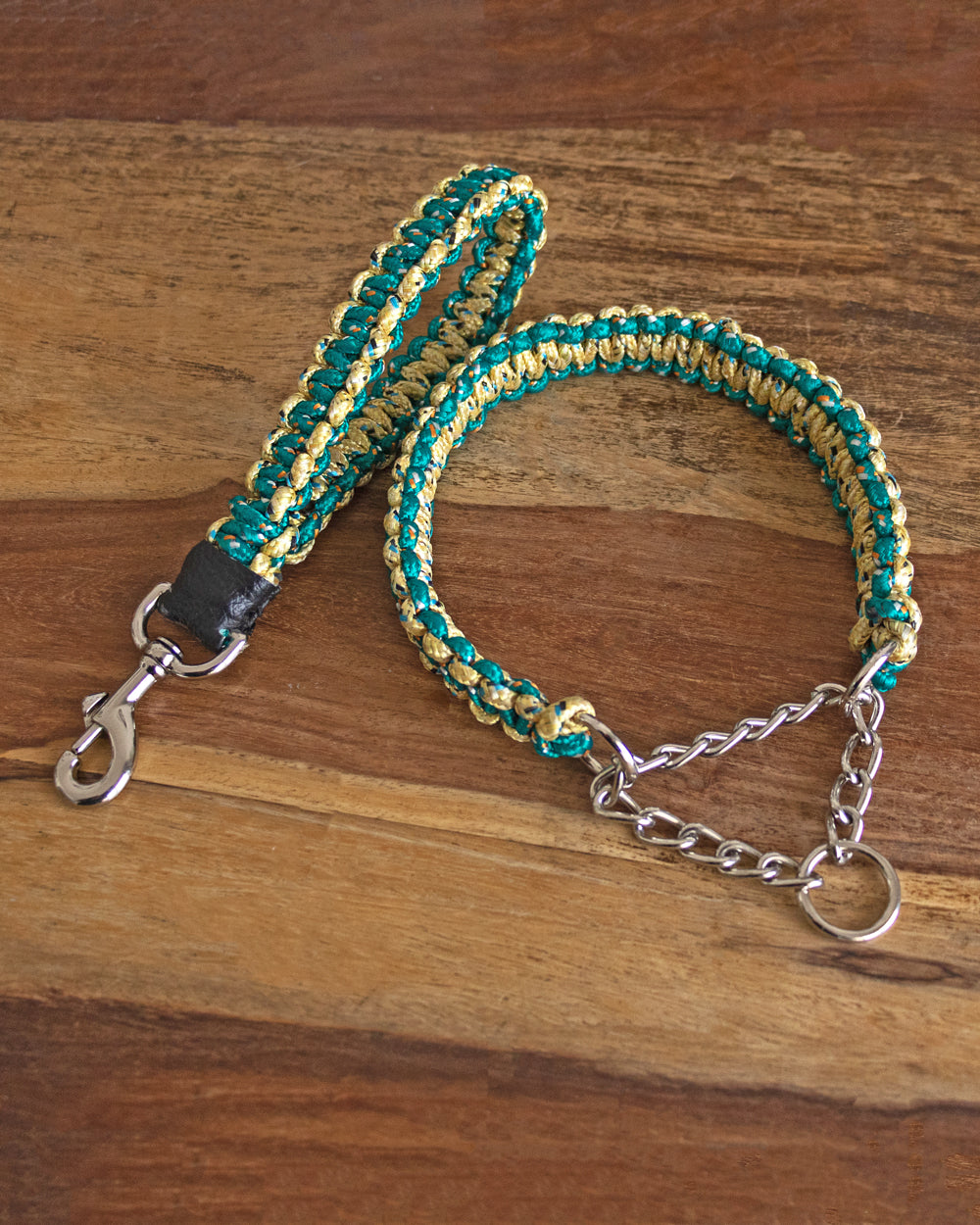 Macrame Short Leash | Emerald & Gold