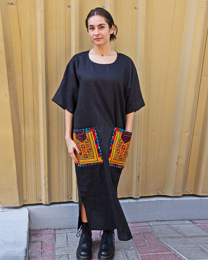 Gul-e-lala | Embroidered Linen Shift Dress