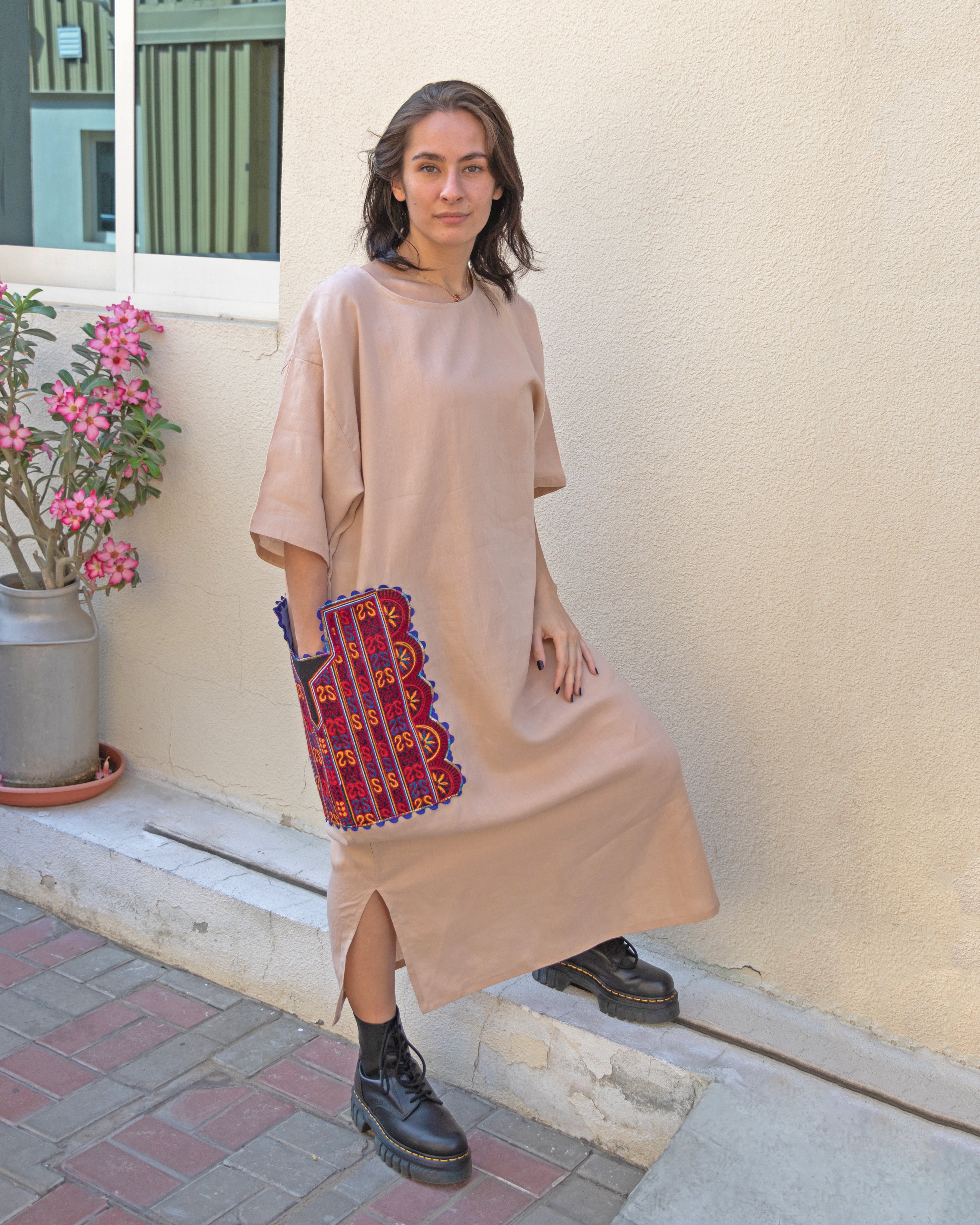 Gul-e-shamaa | Embroidered Linen Shift Dress