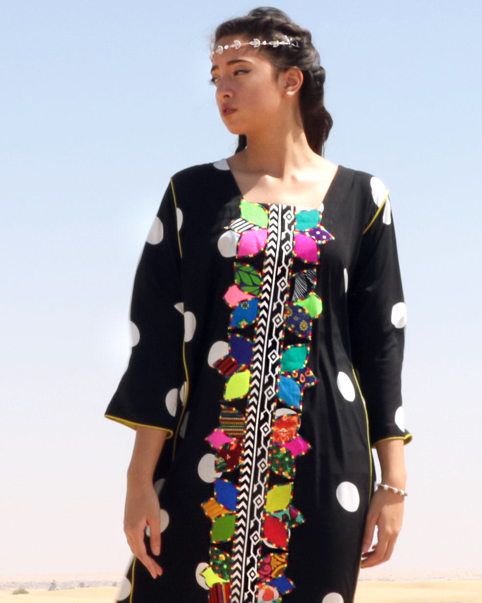 Tyra Applique Dress | B/W Dots